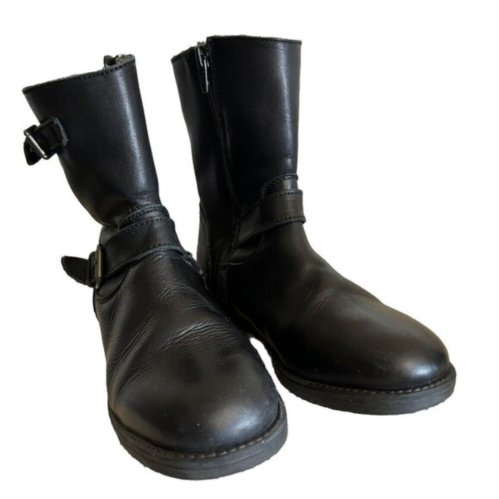 Enzo Tesoti Women's US4 EU34 Leather Double Buckle Zip‎ Up Faux Fur Lining Boots